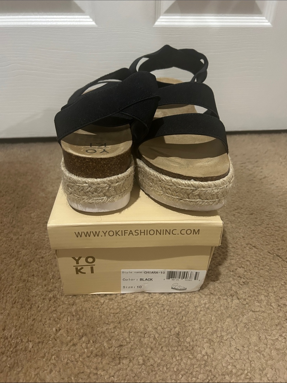 Yoki Black Espadrille Platform Sandals with Crisscross Straps
